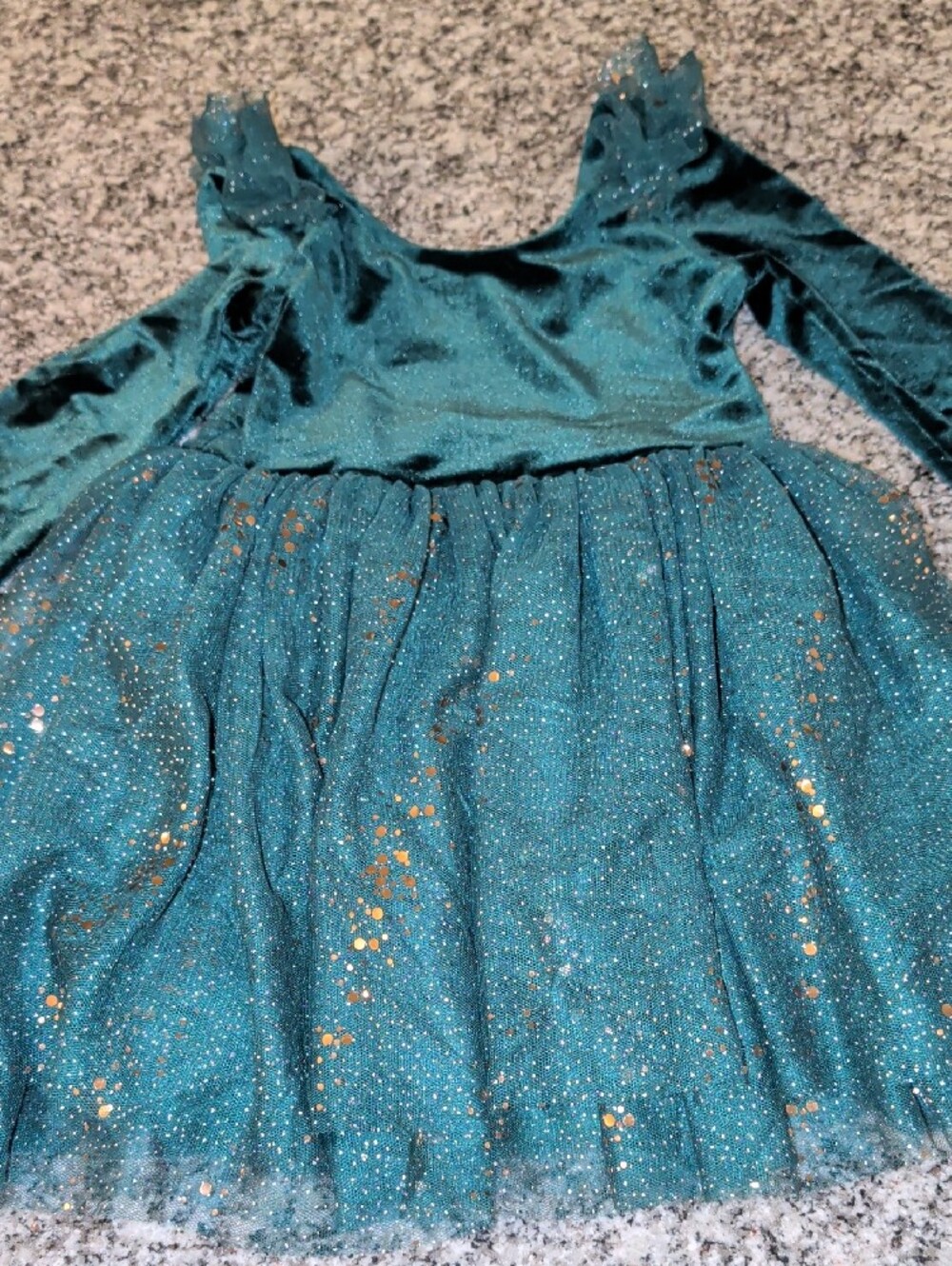 Girls Teal Velvet & Sparkle Tulle Dance Costume Dress - Picture 3 of 5